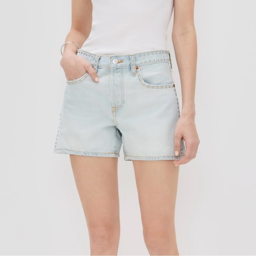 NWT Re/Done Studded Boy Shorts in Aqua